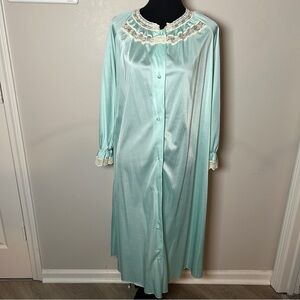 Vintage Aqua Lace Button-Front Nightgown | 60s 70s Romantic Loungewear